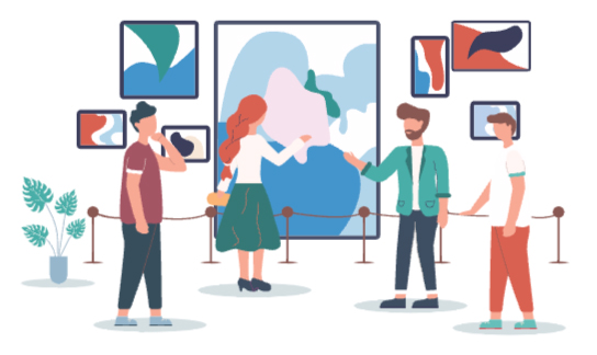 illustration of people at an art gallery