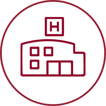 simple illustration of a hospital inside of a circle