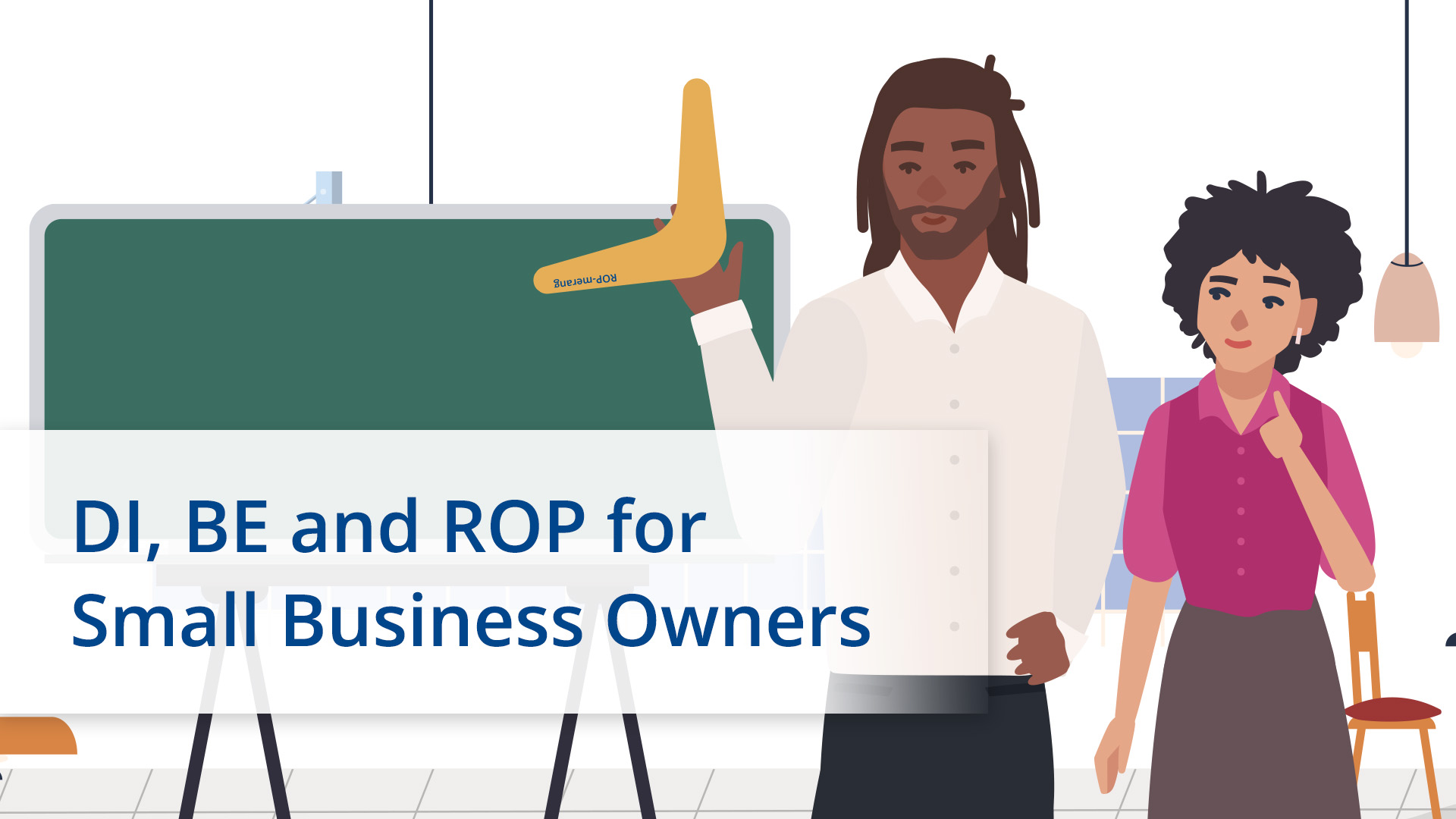 illustrated video thumbnail of two small business owners smiling